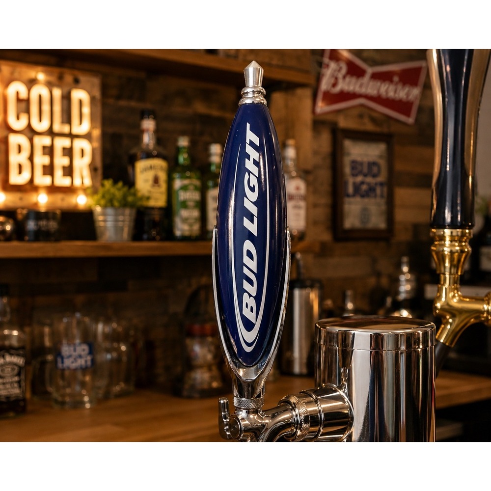 Vintage Bud Light Beer Tap Handle Blue Chrome 7" Draft‎ Kegerator Bar Man Cave
